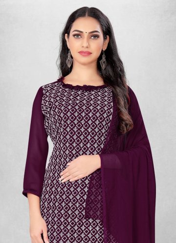 Purple Georgette Embroidered Pant Style Suit for Casual