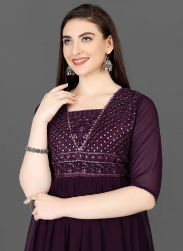 Purple Georgette Embroidered Readymade Designer Gown
