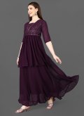Purple Georgette Embroidered Readymade Designer Gown - 3