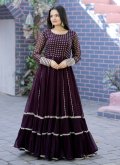 Purple Georgette Embroidered Readymade Designer Gown for Ceremonial - 3