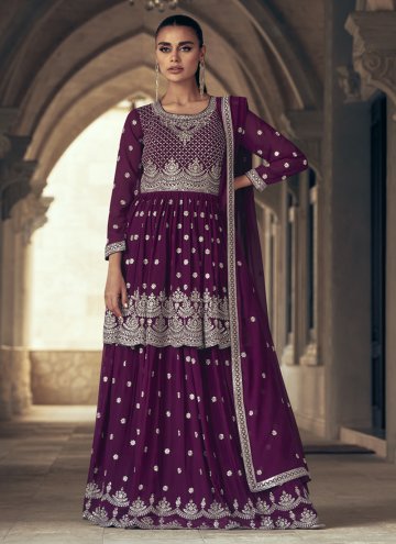 Purple Georgette Embroidered Readymade Lehenga Choli for Engagement