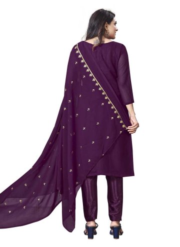 Purple Georgette Embroidered Salwar Suit for Casual