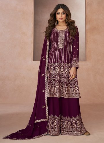 Purple Georgette Embroidered Salwar Suit for Engag