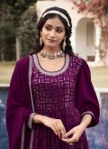 Purple Georgette Embroidered Salwar Suit for Mehndi - 1