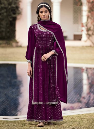 Purple Georgette Embroidered Salwar Suit for Mehnd
