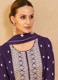 Purple Georgette Embroidered Trendy Salwar Kameez for Engagement - 1