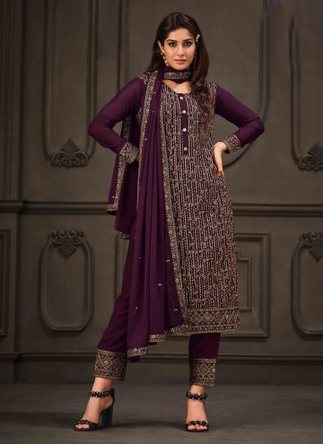Purple Georgette Embroidered Trendy Salwar Kameez 