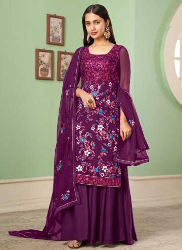 Purple Georgette Embroidered Trendy Salwar Suit