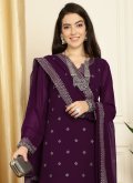 Purple Georgette Embroidered Trendy Salwar Suit for Ceremonial - 1