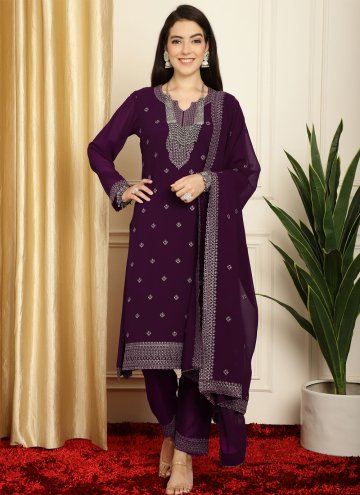 Purple Georgette Embroidered Trendy Salwar Suit fo