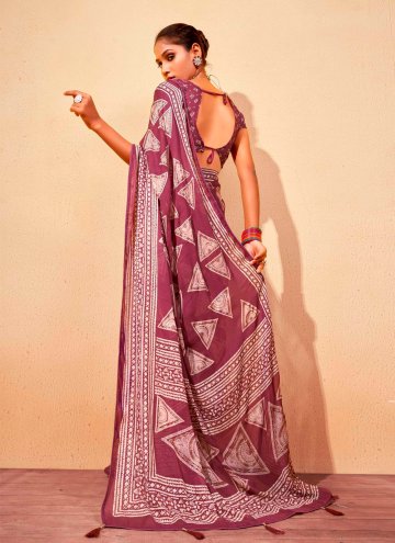 Purple Georgette Foil Print Designer Saree for Casual