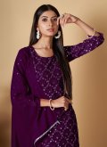 Purple Georgette Sequins Work Palazzo Suit for Casual - 1