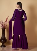 Purple Georgette Sequins Work Palazzo Suit for Casual - 2