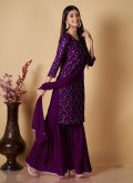 Purple Georgette Sequins Work Palazzo Suit for Casual - 3