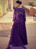 Purple Gown in Chinon with Embroidered - 1