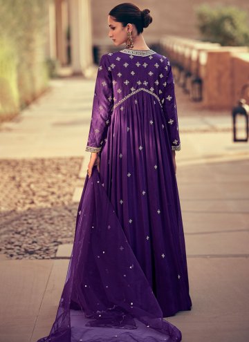 Purple Gown in Chinon with Embroidered