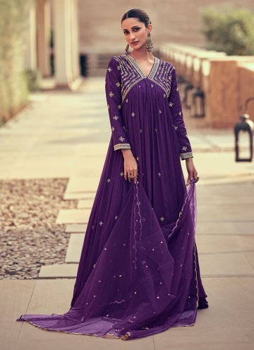 Purple Gown in Chinon with Embroidered