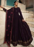 Purple Gown in Georgette with Embroidered - 1