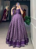 Purple Gown in Silk with Printed - 2