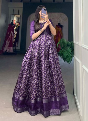 Purple Gown in Silk with Printed