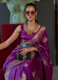 Purple Handloom Silk Woven Contemporary Saree for Engagement - 1