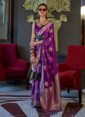 Purple Handloom Silk Woven Contemporary Saree for 
