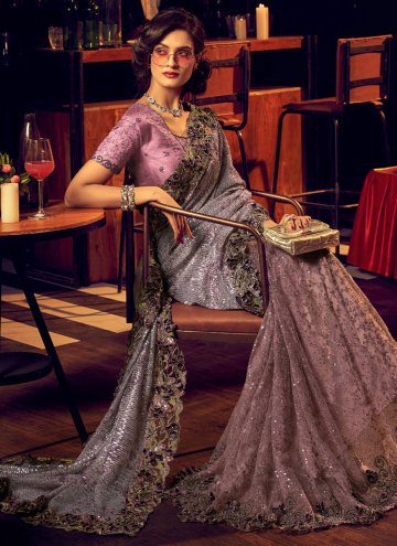 Purple Imported Embroidered Designer Saree