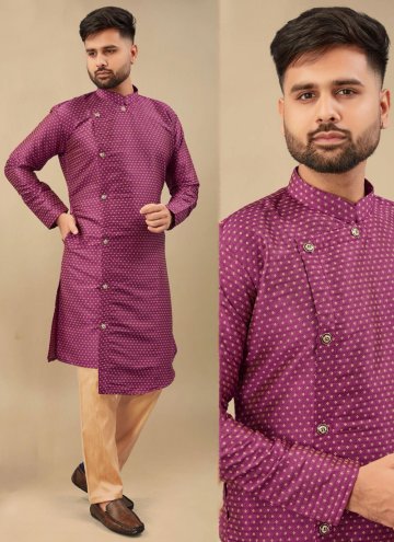 Purple Jacquard Silk Jacquard Work Kurta Pyjama for Ceremonial