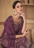 Purple Jacquard Silk Printed Readymade Anarkali Salwar Suit for Festival - 1