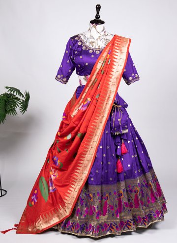 Purple Jacquard Silk Woven Lehenga Choli