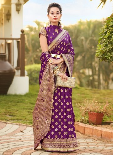 Purple Jacquard Silk Zari Work Classic Designer Sa