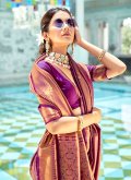 Purple Kanjivaram Silk Woven Trendy Saree for Festival - 1