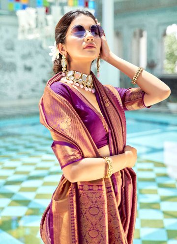Purple Kanjivaram Silk Woven Trendy Saree for Festival