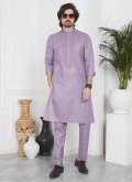 Purple Kurta Pyjama in Cotton  with Fancy work - 1