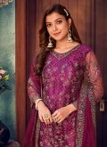 Purple Leyered Salwar Suit in Net with Embroidered - 2