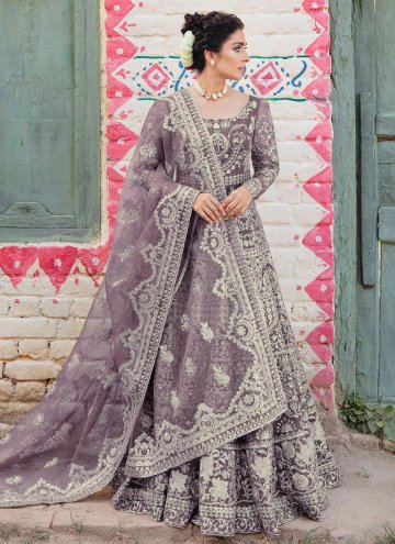 Purple Net Embroidered Designer Gown for Ceremonia