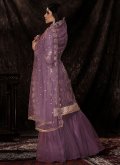 Purple Net Sequins Work Designer Palazzo Salwar Suit - 1
