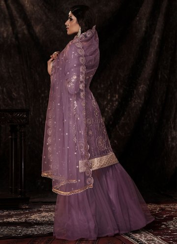 Purple Net Sequins Work Designer Palazzo Salwar Suit