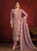 Purple Organza Embroidered Salwar Suit for Ceremonial - 1