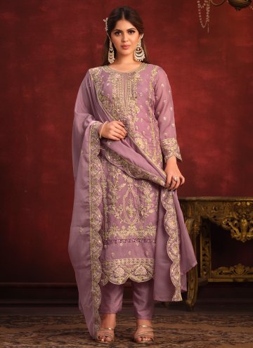 Purple Organza Embroidered Salwar Suit for Ceremon