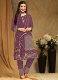 Purple Pakistani Suit in Faux Georgette with Embroidered - 2