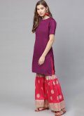 Purple Palazzo Suit in Poly Silk with Plain Work - 2