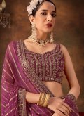 Purple Pure Georgette Embroidered A Line Lehenga Choli for Ceremonial - 1