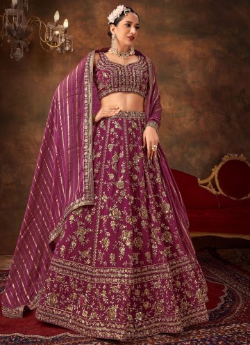 Purple Pure Georgette Embroidered A Line Lehenga Choli for Ceremonial