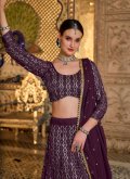 Purple Pure Georgette Embroidered A Line Lehenga Choli for Party - 1