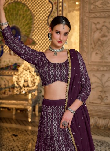 Purple Pure Georgette Embroidered A Line Lehenga Choli for Party