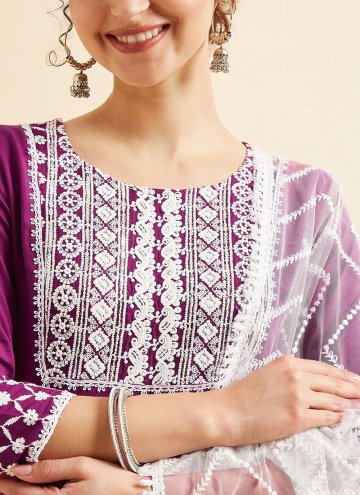 Purple Rayon Embroidered Designer Salwar Kameez for Ceremonial