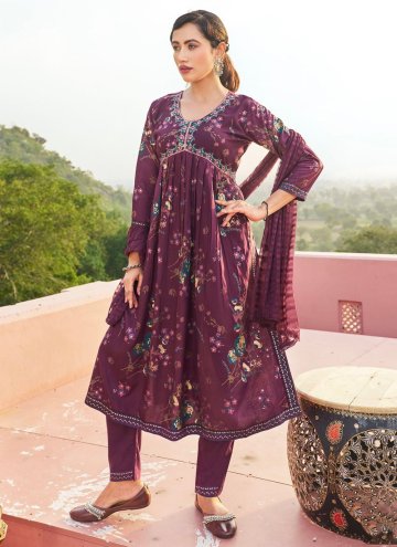 Purple Rayon Embroidered Salwar Suit for Ceremonial