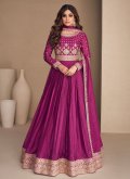 Purple Readymade Designer Gown in Chinon with Embroidered - 3