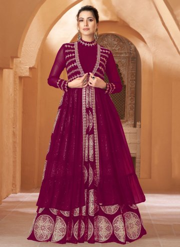 Purple Readymade Designer Gown in Georgette with Embroidered
